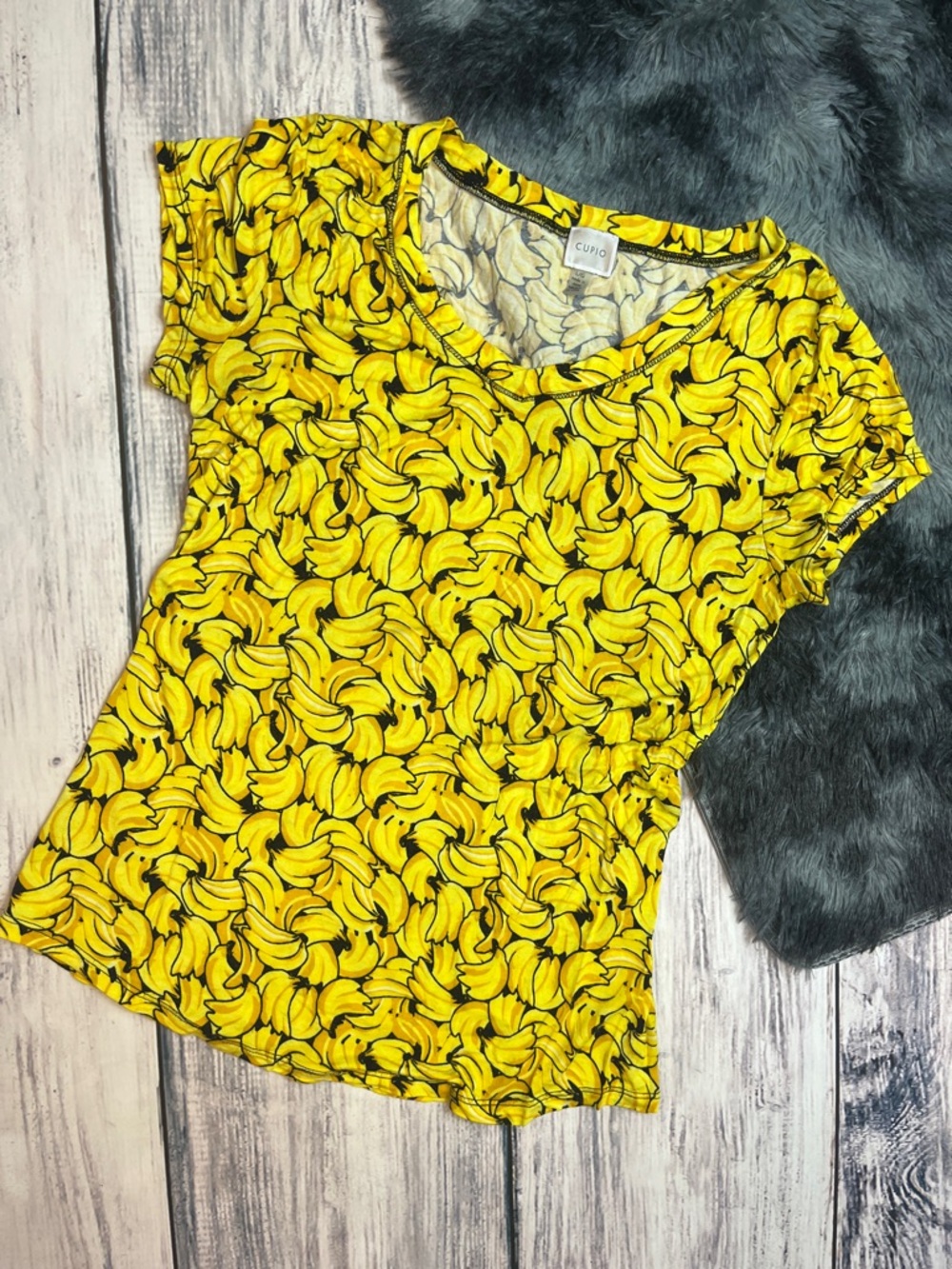 Yellow Banana Print Short Sleeve Top